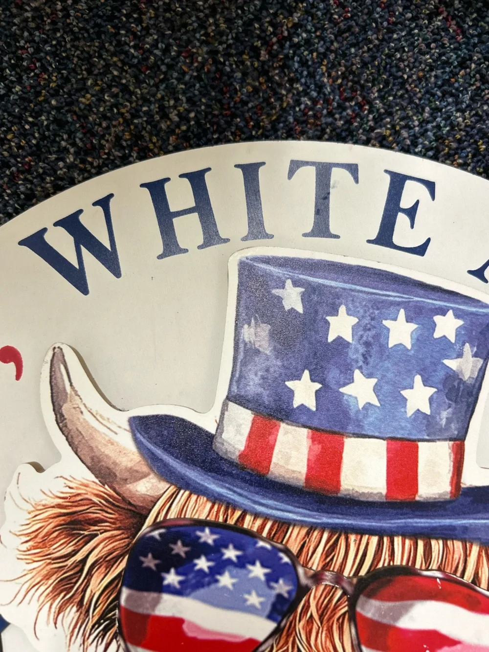 Hobby Lobby Patriotic Red White and Blue Cow Wall Sign - Read